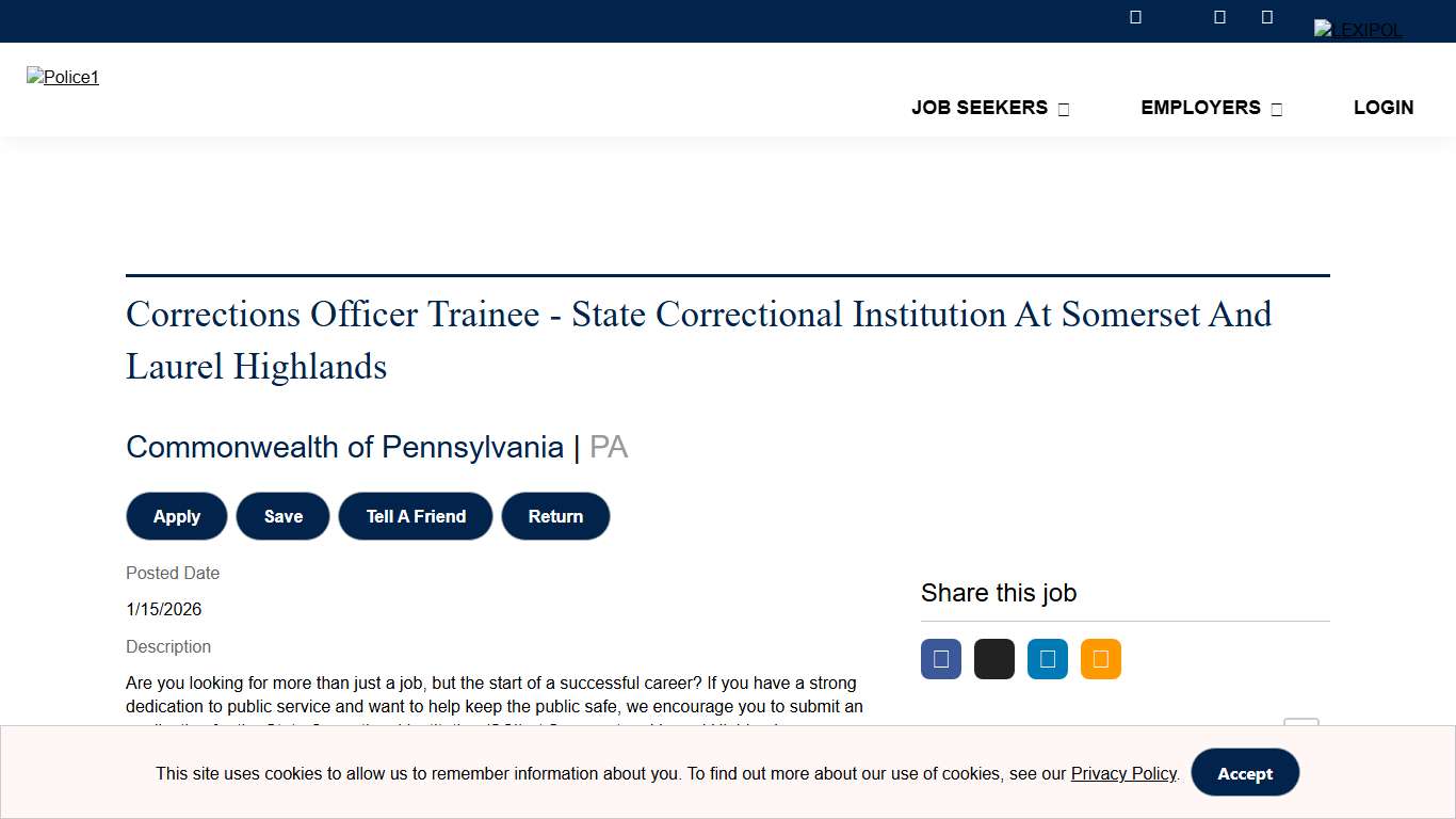 Corrections Officer Trainee - State Correctional Institution At Somerset And Laurel Highlands at Commonwealth of Pennsylvania Police1 and Corrections1