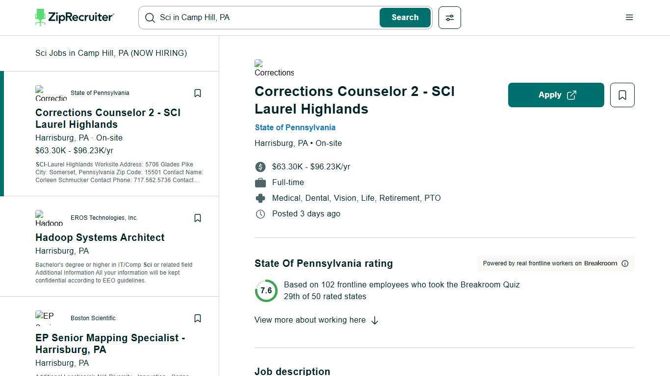 Sci Jobs in Camp Hill, PA (NOW HIRING) Jan 2026