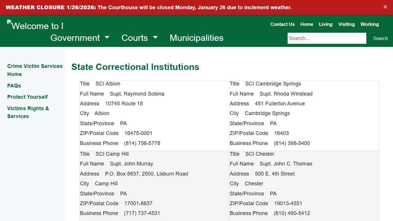 Mifflin County - State Correctional Institutions
